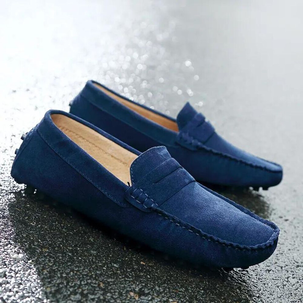 (blue, 38) 38--46 Fashion Men&apos;s Casual Shoes Slip on Loafers Moccasins Flat Driving Shoes