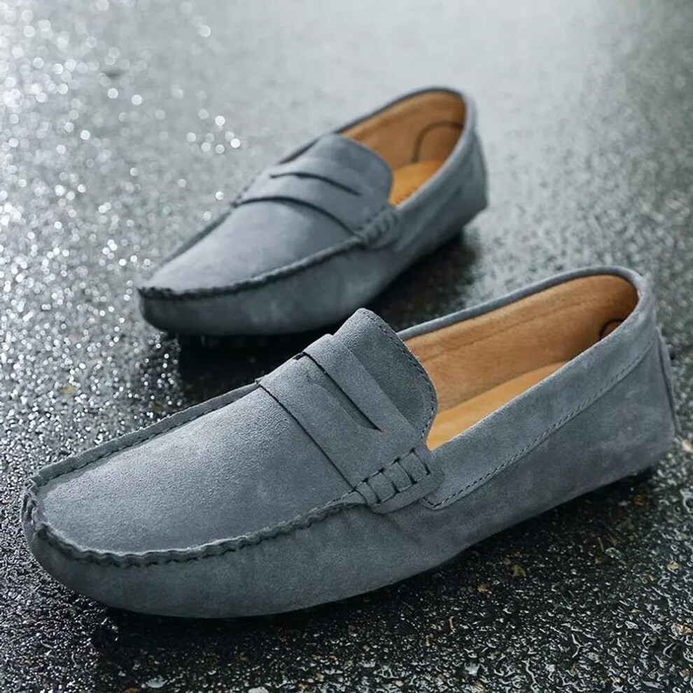 (gray, 41) 38--46 Fashion Men&apos;s Casual Shoes Slip on Loafers Moccasins Flat Driving Shoes