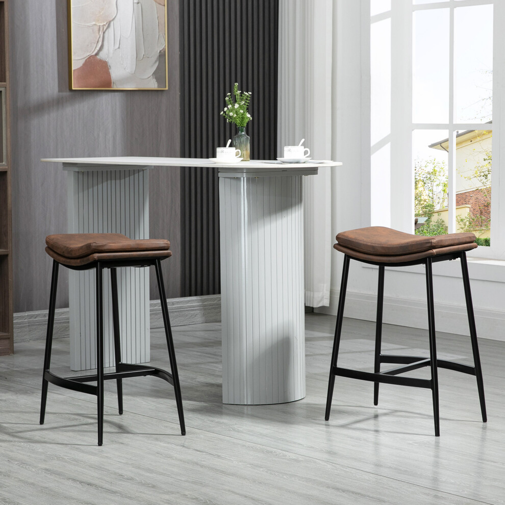 Homcom Breakfast Bar Stools Set Of 2 Upholstered Barstools W/ Curved Seat Brown