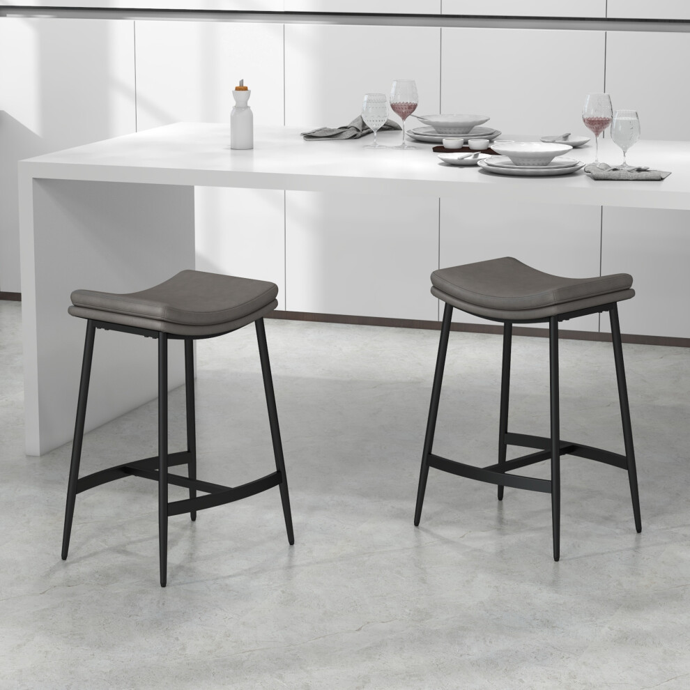 Homcom Breakfast Bar Stools Set Of 2 Upholstered Barstools W/ Curved Seat Grey