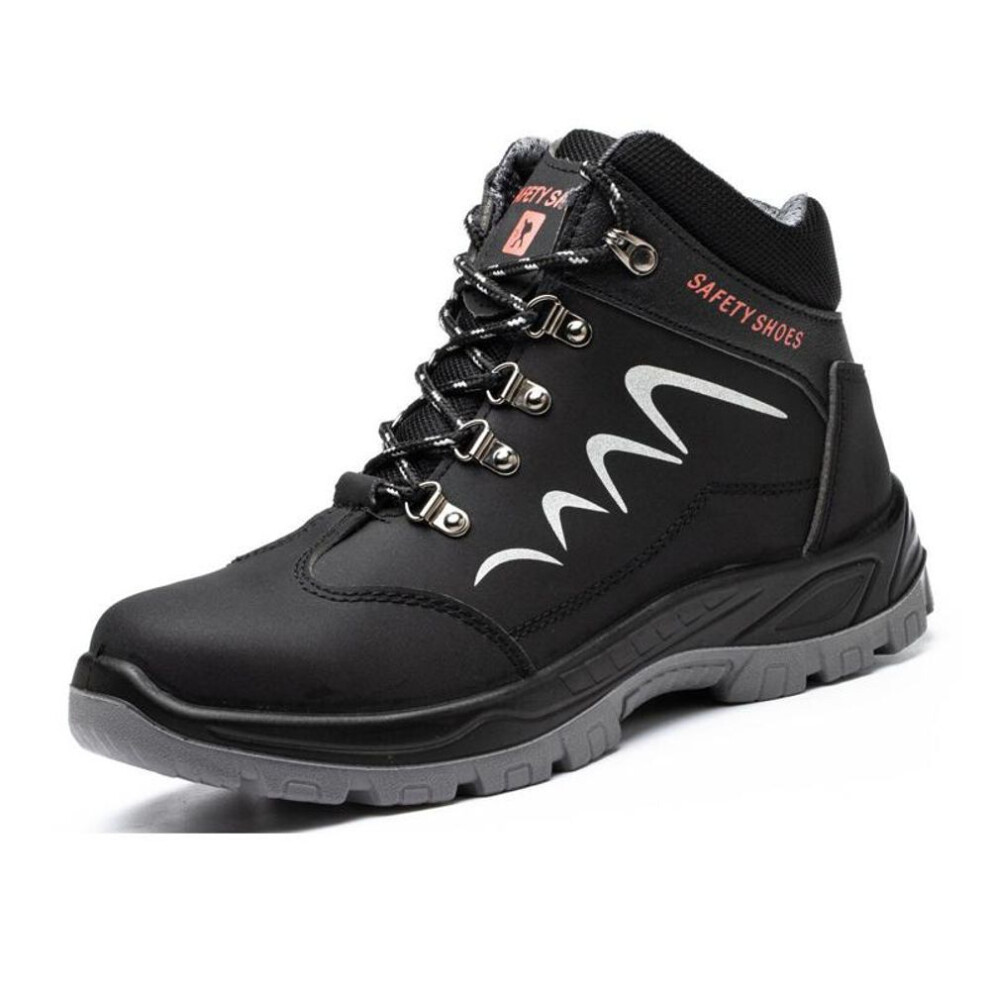 (black,white, 39) Men&apos;s Plush Safety Boots Steel Toe Warm Work Shoes Waterproof Anti-puncture Anti-smash Work Boots  Men Sneakers