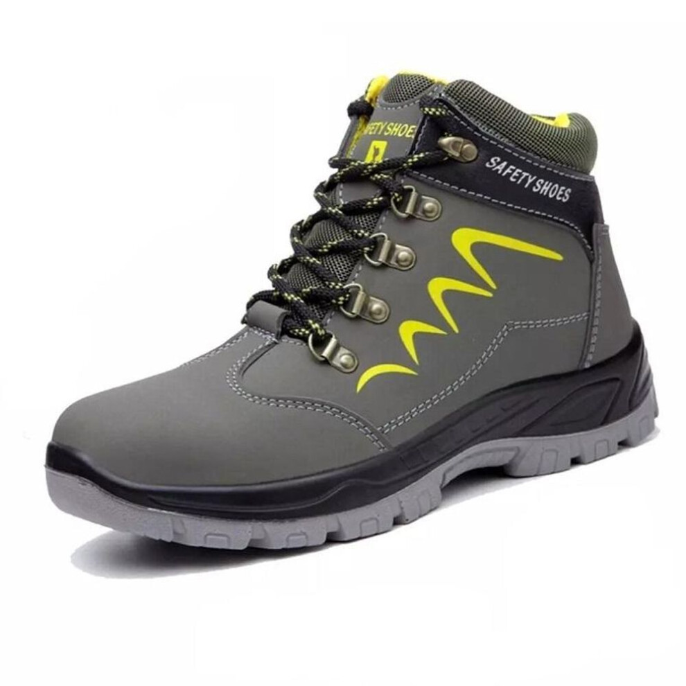 (green,yellow, 41) Men&apos;s Plush Safety Boots Steel Toe Warm Work Shoes Waterproof Anti-puncture Anti-smash Work Boots  Men Sneakers