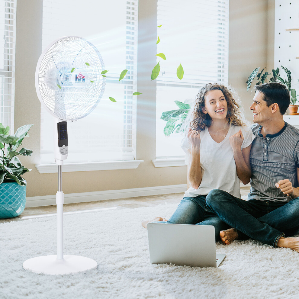 HOMCOM 16'' Pedestal Fan Height Adjustable 85 Degree Oscillation LED Panel