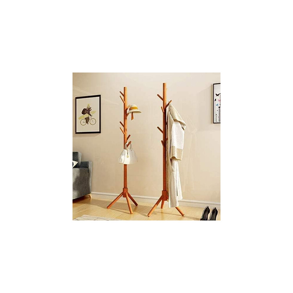 Wooden Coat Rack Stand with 8 Hooks, Hall Tree Entryway Standing Hat Hanger Coat Rack, Tray Coat Tree Hallway Clothes Rack, Entryway Coat Hanger Stand-image-OPC-PG2YGXQ-NEW