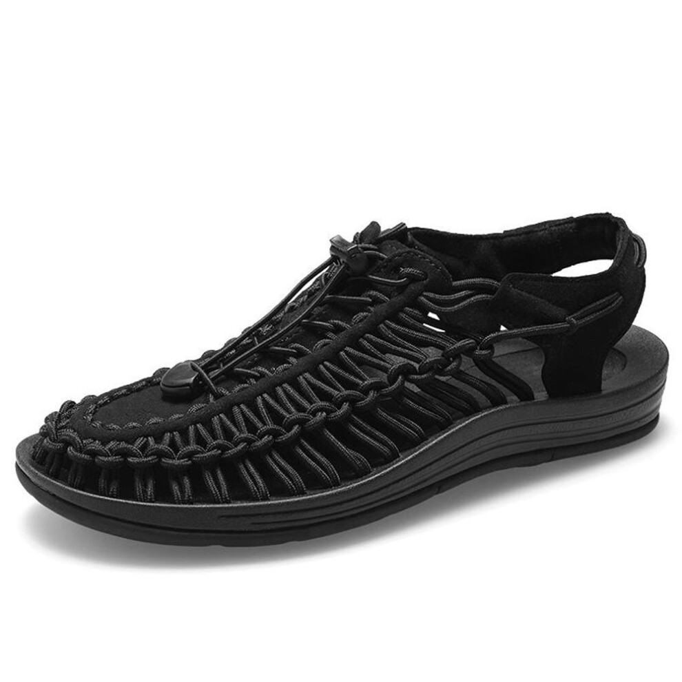 (black, 38) Summer Men&apos;s and Women&apos;s Beach Sandals Soft Soled Shoes Woven Casual Slippers 38-47