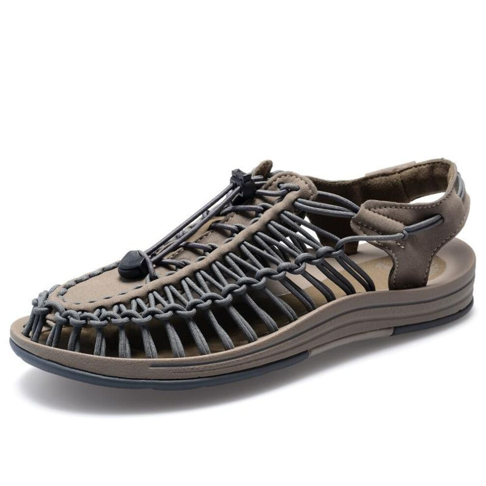 (khaki, 40) Summer Men&apos;s and Women&apos;s Beach Sandals Soft Soled Shoes Woven Casual Slippers 38-47