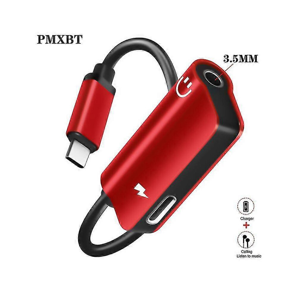 (Red, One Size) 2 In 1 Type C To 3.5Mm Jack Earphone Charging Adapter Compatible With Huawei P30 P20 Mate 20 Pro Xiaomi 6 Usb C Aux Audio Splitter Con Blue,Red 6910536067290