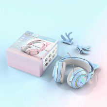 (As show, One size) Cute Antlers/cat Ear Wireless Bluetooth Headphone Gamer 3.5mm Earphone Gaming Headset With