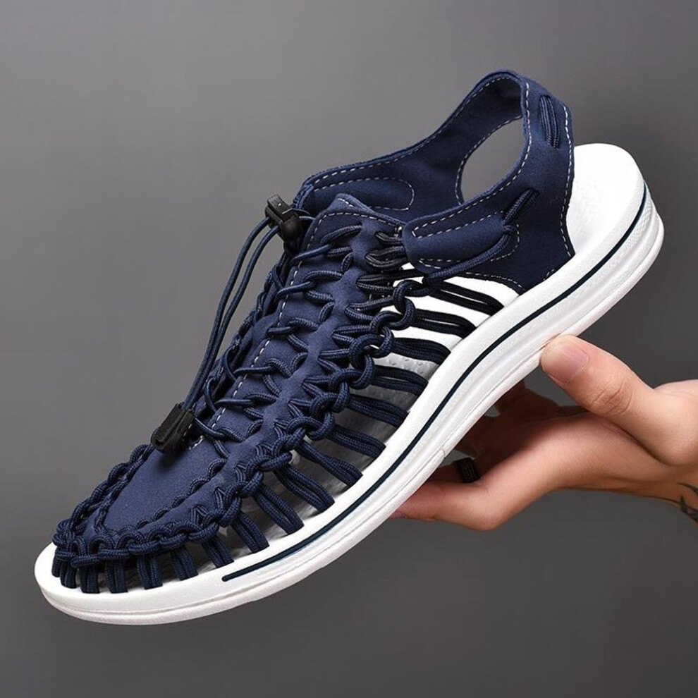 (dark blue, 43) Summer Casual Sandals for Men Fashion Breathable Sandals Beach Shoes Water Aqua Shoe Plus Size