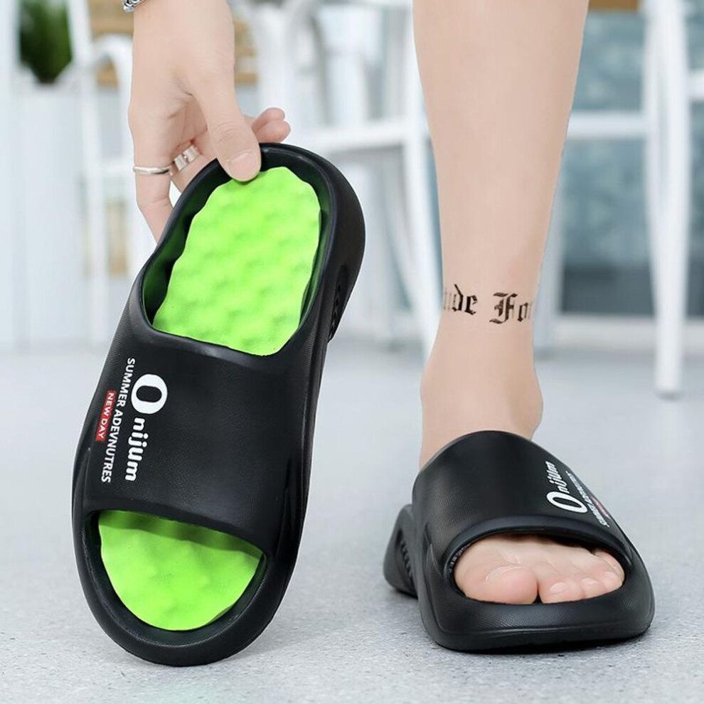 (green, 46-47) Men Massage Slippers Slides Indoor Outdoor Sandals Beach Casual Shoes Comfortable Sole Men&apos;s Slippers Big Size