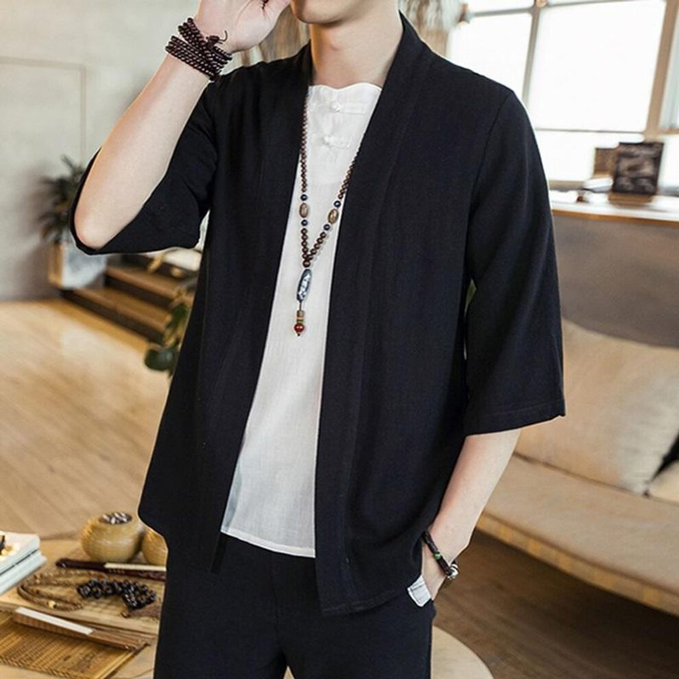 (black, XXXXL) Japanese Men Cardigan Kimono Traditional Japanese Samurai Clothing Streetwear Yukata Male Shirt