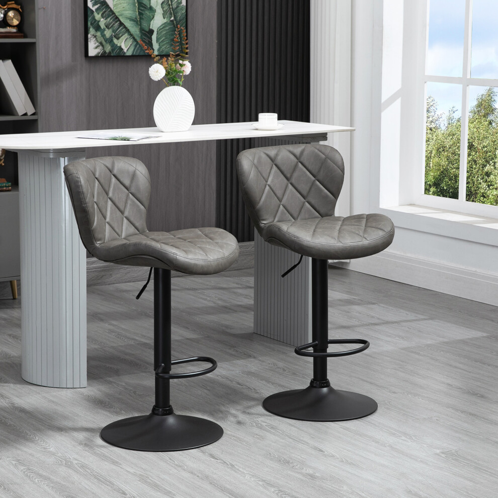 Homcom Grey Adjustable Height Bar Stools Set Of 2, Swivel Barstools Dark