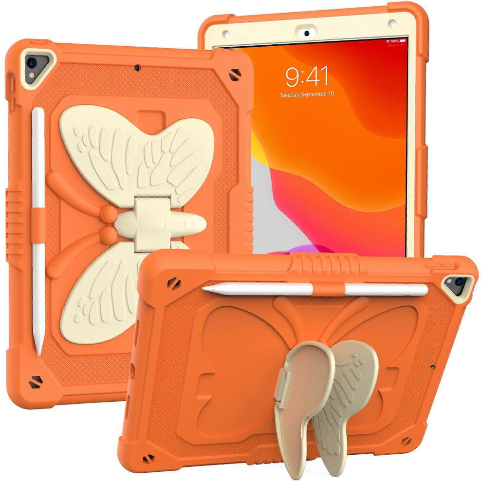 (Orange) Ipad 10.2 Case With Kickstand Butterfly Wings Pencil Holder Orange 5778930777297