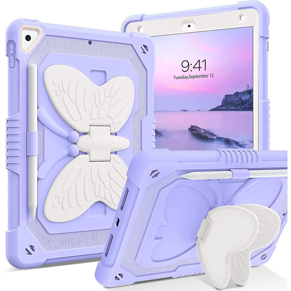 (Purple) Ipad 10.2 Case With Kickstand Butterfly Wings Pencil Holder Purple 5778930777310