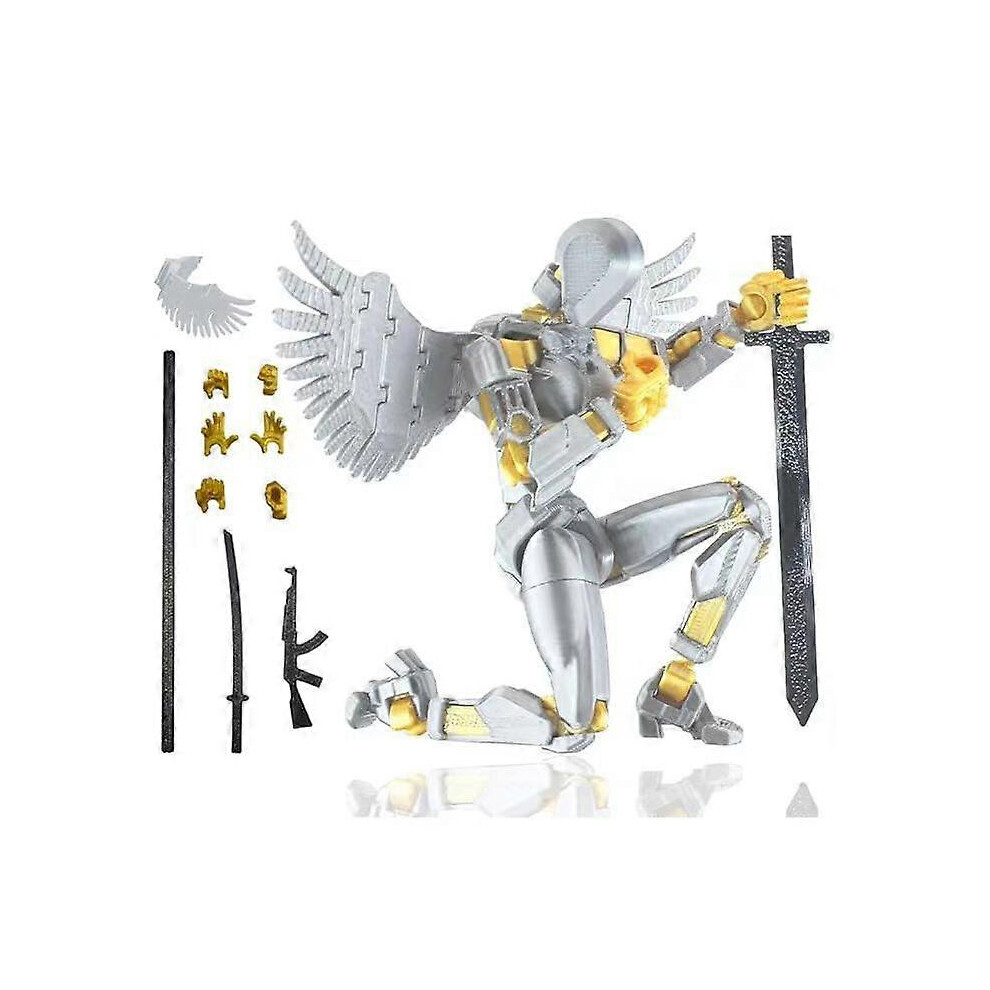 (Silver) T13 Action Figure Set, Titan 13 Robot Action Figure 3D Printed Robo Articulated