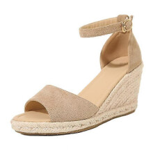 (35, Apricot) Women's Elastic Ankle Strap Espadrilles Wedge Sandals
