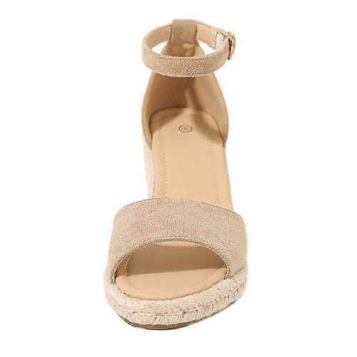 (36, Apricot) Women's Elastic Ankle Strap Espadrilles Wedge Sandals 1