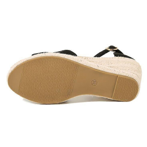 (42, Black) Women's Elastic Ankle Strap Espadrilles Wedge Sandals 1