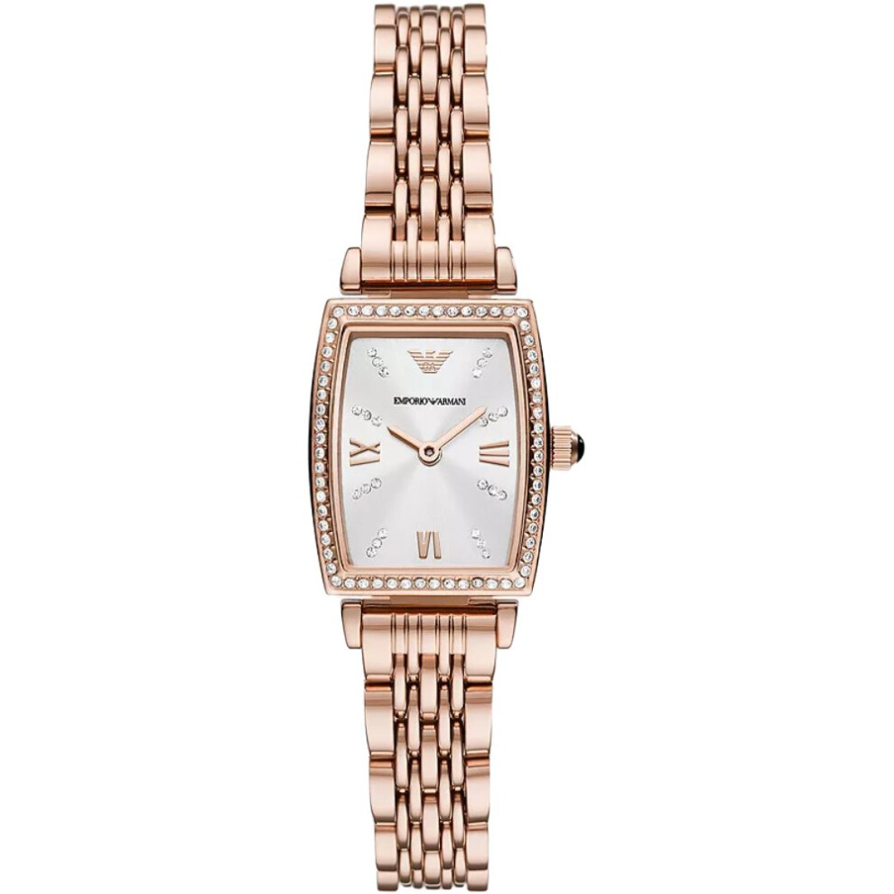Armani Emporio Ar11406 Dial Ladies Watch - Rose Gold-Tone Stainless Steel, Crystal Bezel, 30M Wr - Butterfly Clasp (Ced-49729783333183) White