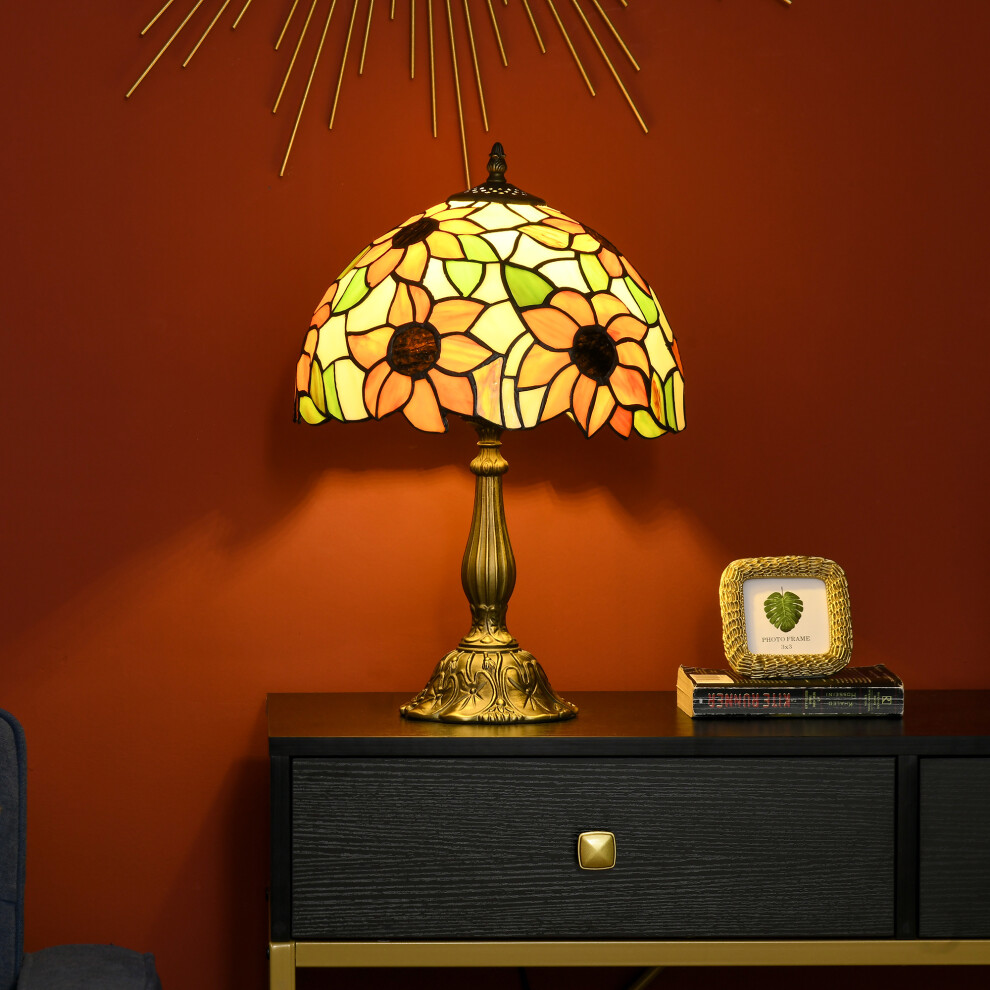 Homcom Stained Glass Table Lamp, Handmade Antique Bedside Lamp