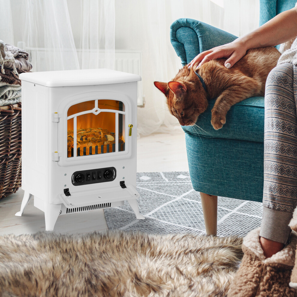 Homcom White Modern Electric Fireplace, Freestanding Electric Stove Fire With Flame Effect, 950/1850W, - Image 5