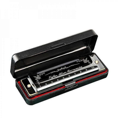 (As show, One size) 10 Hole 20 Harmonica Blues Deluxe Harmonica Beginner C Harmonica - Black ICM