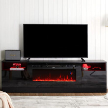 36-Inch 1500W Electric Fireplace with 178 cm TV Stand - Black, 12 Flame Colors, 5 Brightness Levels, 5000 BTU, Timer