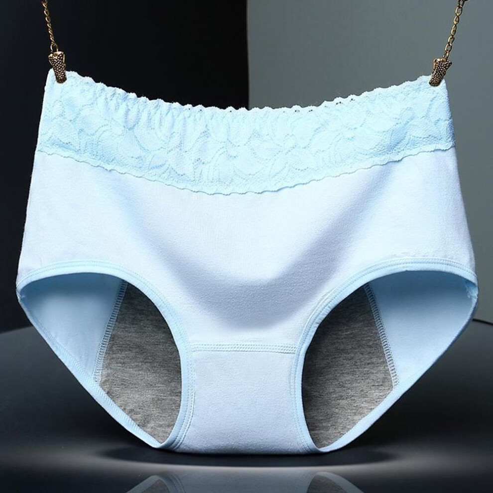(light blue, 2XL) Women&apos;s Plus Size Physiological Pants Mid Waist Antibacterial Leakproof Physiological Panties Embroidered Boxer Pants