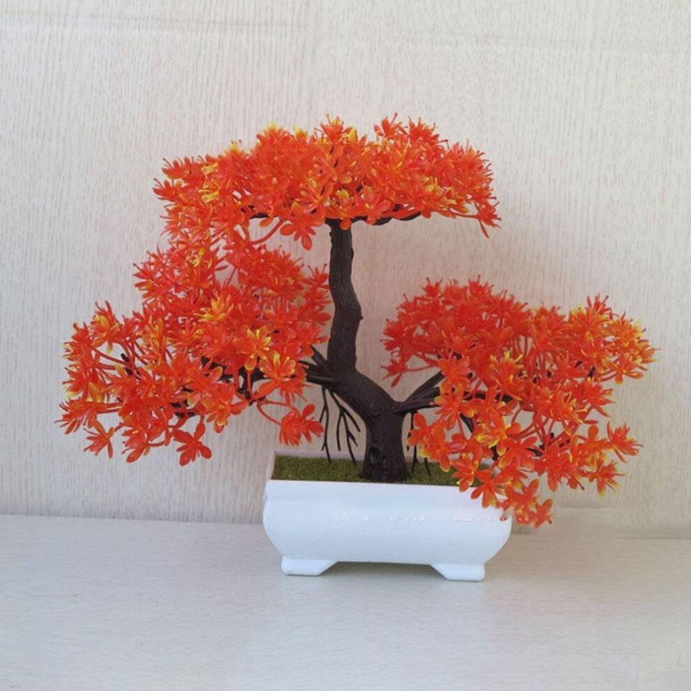 (orange) Easy Maintenance Artificial Flower Mini Bonsai Plastic Plant