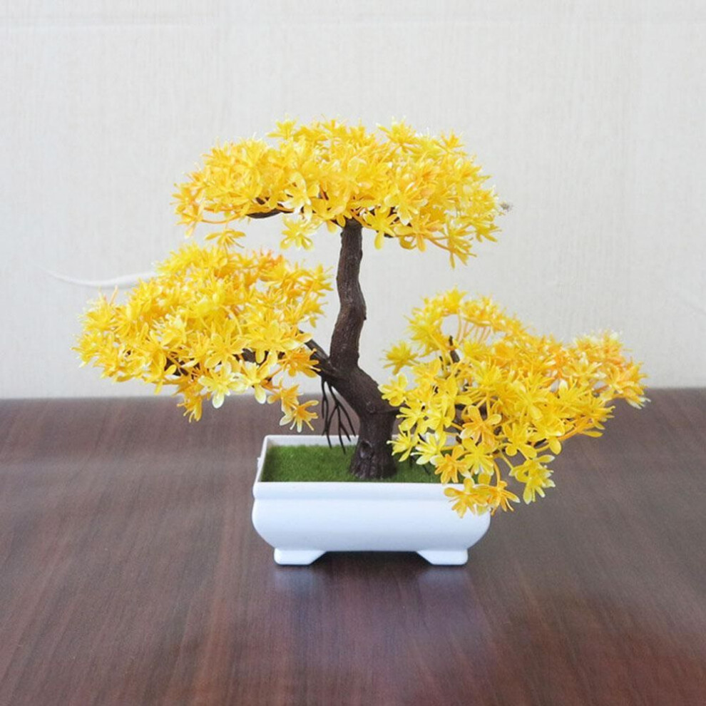 (yellow) Easy Maintenance Artificial Flower Mini Bonsai Plastic Plant