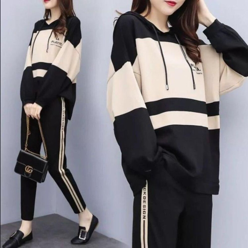 (black, XXXL) Top+pants Women Casual Sports Suit Spring Loose Two Piece Suit Running Jogging Clothes