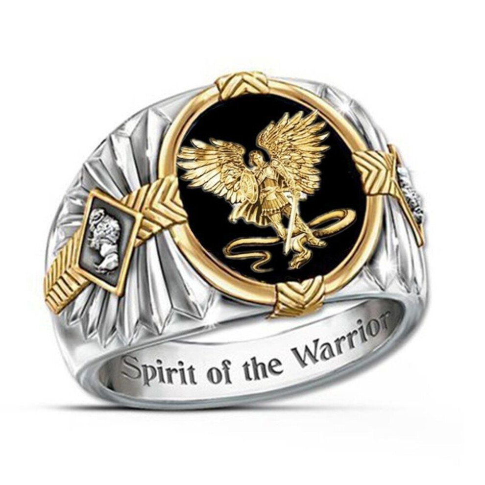 (as the picture, 6) Unique and Stylish Archangel St. Michael&apos;s Ring Luxury Men&apos;s Knight Shield Ring Gold and Silver Two-tone Angel Jewelry Fashion A
