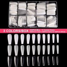 KADS 500pcs False Nail Tips Ballerina 3 Colors/Box Nail Coffin Shaped Tips Long Full Cover Fake Nails Art Manicure 10 Size Clear