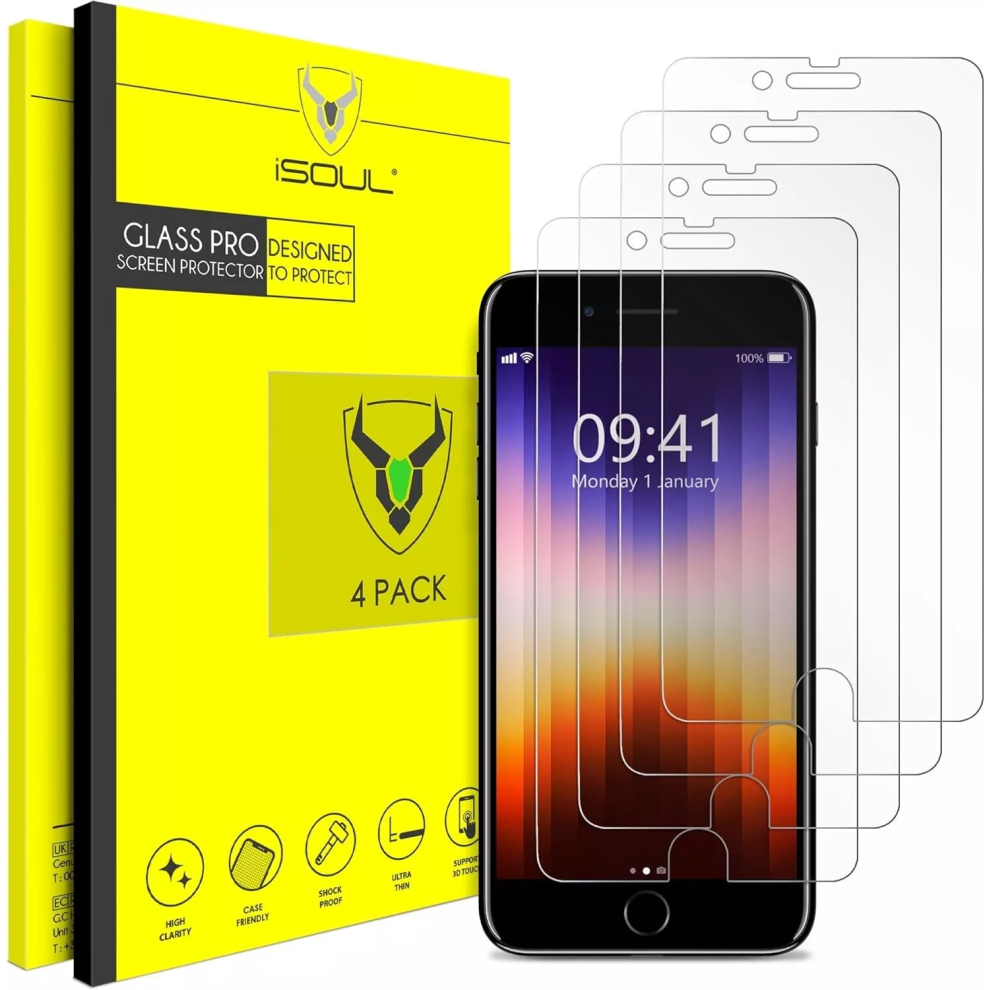 4-Pack 4.7-Inch Tempered Glass Screen Protector For iPhone SE 3/2, 6s/6, 7/8