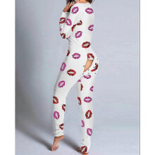 (As show, One size) Butt flap lingerie jumpsuit women onesie pajamas back button-down bodycon nightwear adults onesies combinaison pyjama fe KDF