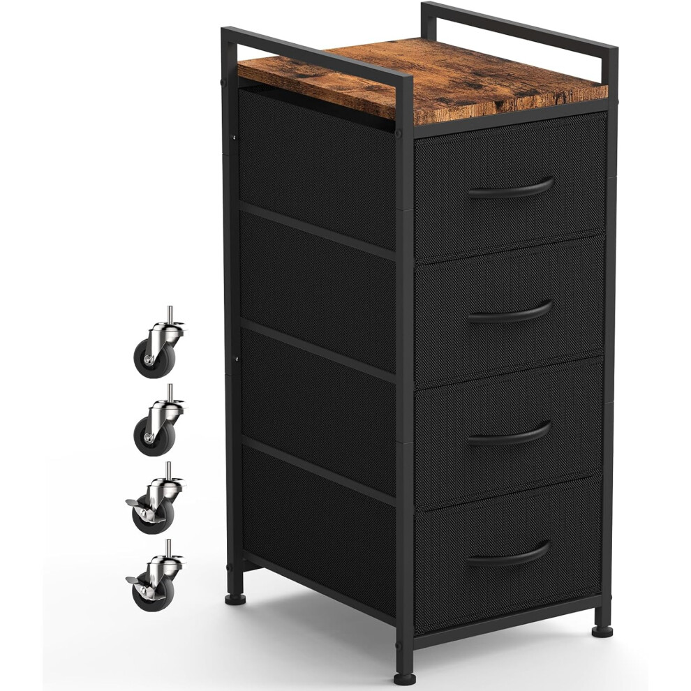 (Black) 4 Drawer Chest Storage Tower Organizer, Sturdy Steel Frame