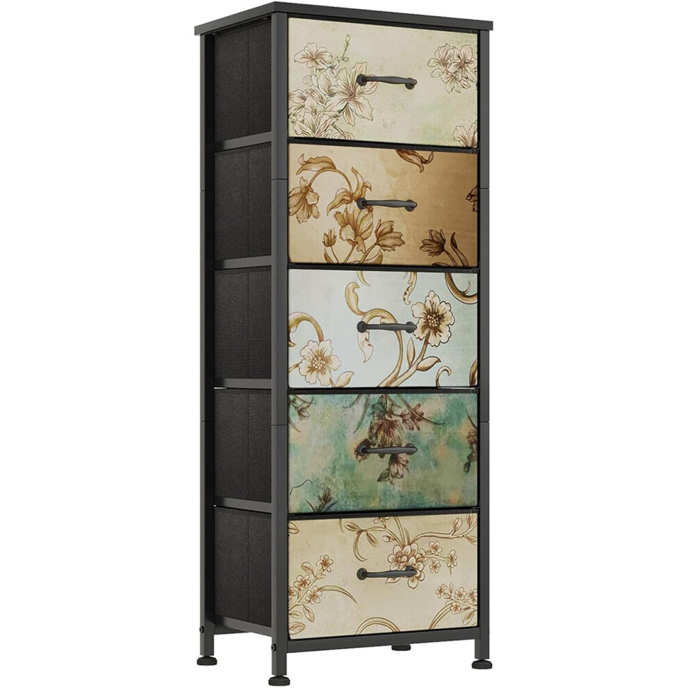 (5-drawer) Water chamber chest of drawers with 5 drawers, tall fabric dresser with floral print