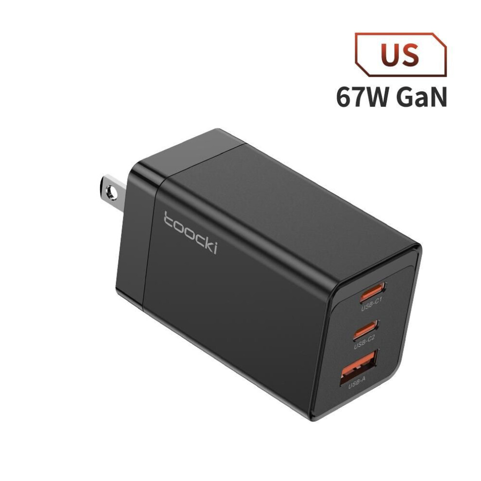 (black, US plug) Toocki 65w Gan Usb C Charger 67w Quick Charge 4.0 3.0 Qc4.0 Qc Pd 3.0 Usb-c Type C Fast Usb Charger For Iphone 14 13 Pro Macbook