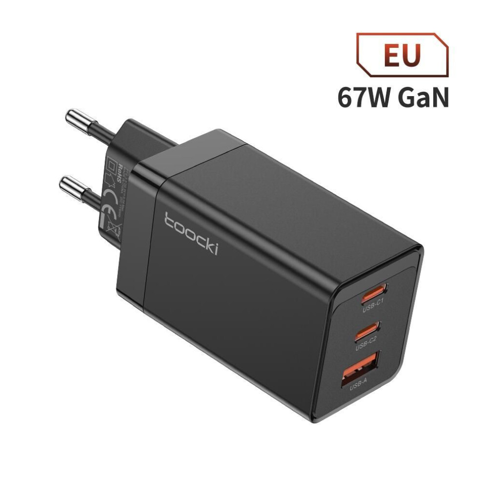 (black, EU plug) Toocki 65w Gan Usb C Charger 67w Quick Charge 4.0 3.0 Qc4.0 Qc Pd 3.0 Usb-c Type C Fast Usb Charger For Iphone 14 13 Pro Macbook