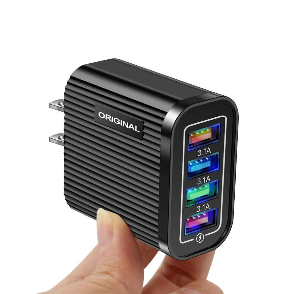 (US-Black) Usb Charger 3a Quick Charge 3.0  Fast Charging 4 Ports Mobile Phone Chargers Portable Power Adapter For Iphone 11 12 13 Pro Max Samsung Xiaomi Apple