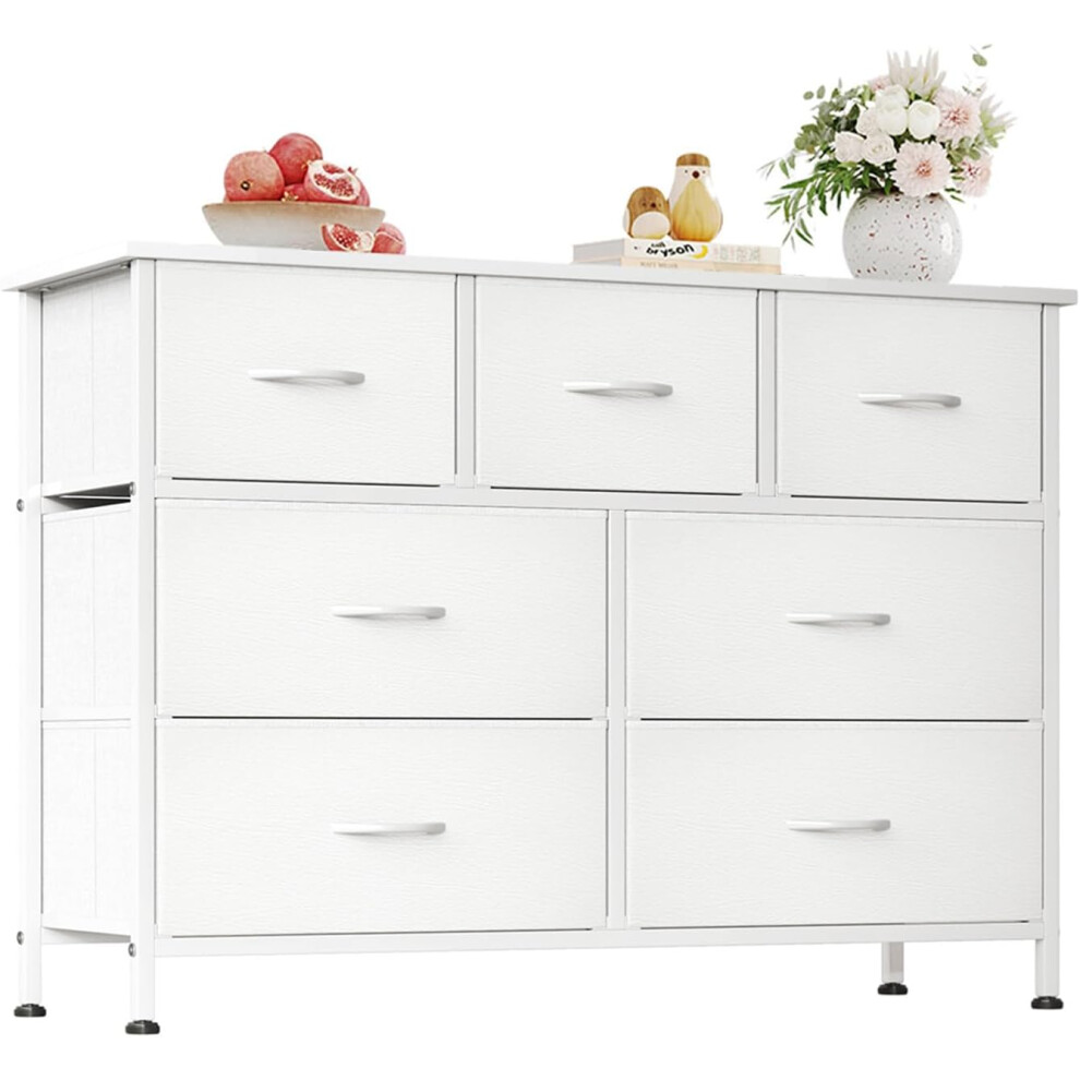 (30D x 100W x 76.7H cm (7 Drawers), White) Chest of Drawers for Bedroom with 7 Drawers, Fabric Storage Drawer, Tall White Hallway Storage Unit
