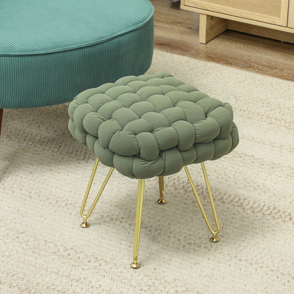 HOMCOM Woven Velvet Foot Stool with Steel Legs for Living Room, Dark Green-image-OPC-PFVKYBW-NEW
