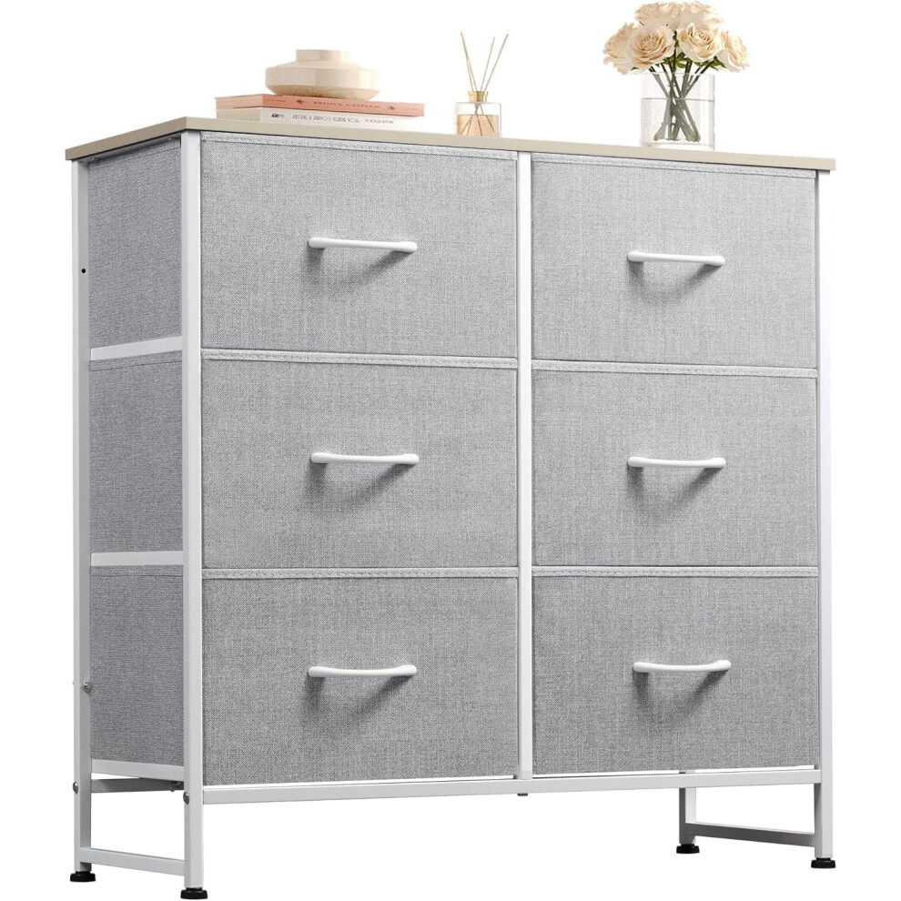 (Light Grey) Chest of drawers, 6 fabric drawers with easy-pull handles