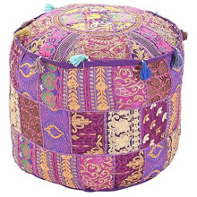 Aakriti Gallery Indian Pouf Pouf Strool Etnico Ricordato Pouf Copertina di cotone indiano Round Rouffe Pouffe Pouf Cover Cover Cusinetto Etnico Arte