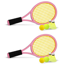 Kindertennisracket, 17 Zoll Kunststoffracket mit 2 Softbällen, 2 Tennisbällen und 4 Federbällen (Pink&B)