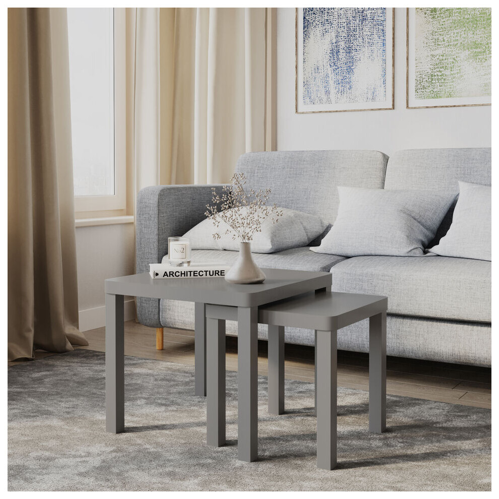 Urbn Living (Grey) Set Of 2 Square Wooden Nesting Stacking Coffee Side Tables Living Room Furniture Brown,Grey