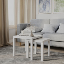 (White) Set of 2 Square Wooden Nesting Stacking Coffee Side Tables Living Room Furniture