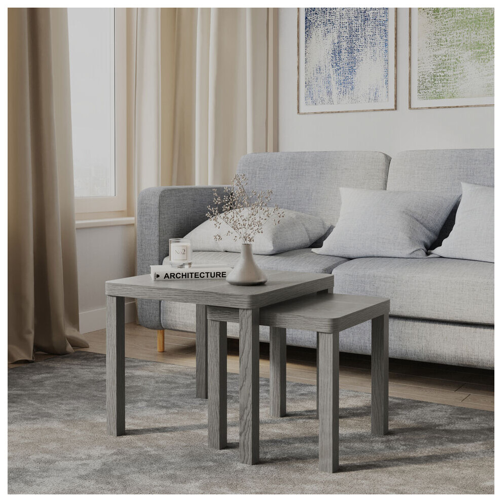 (Cedar Grey) Set Of 2 Square Wooden Nesting Stacking Coffee Side Tables Living Room Furniture