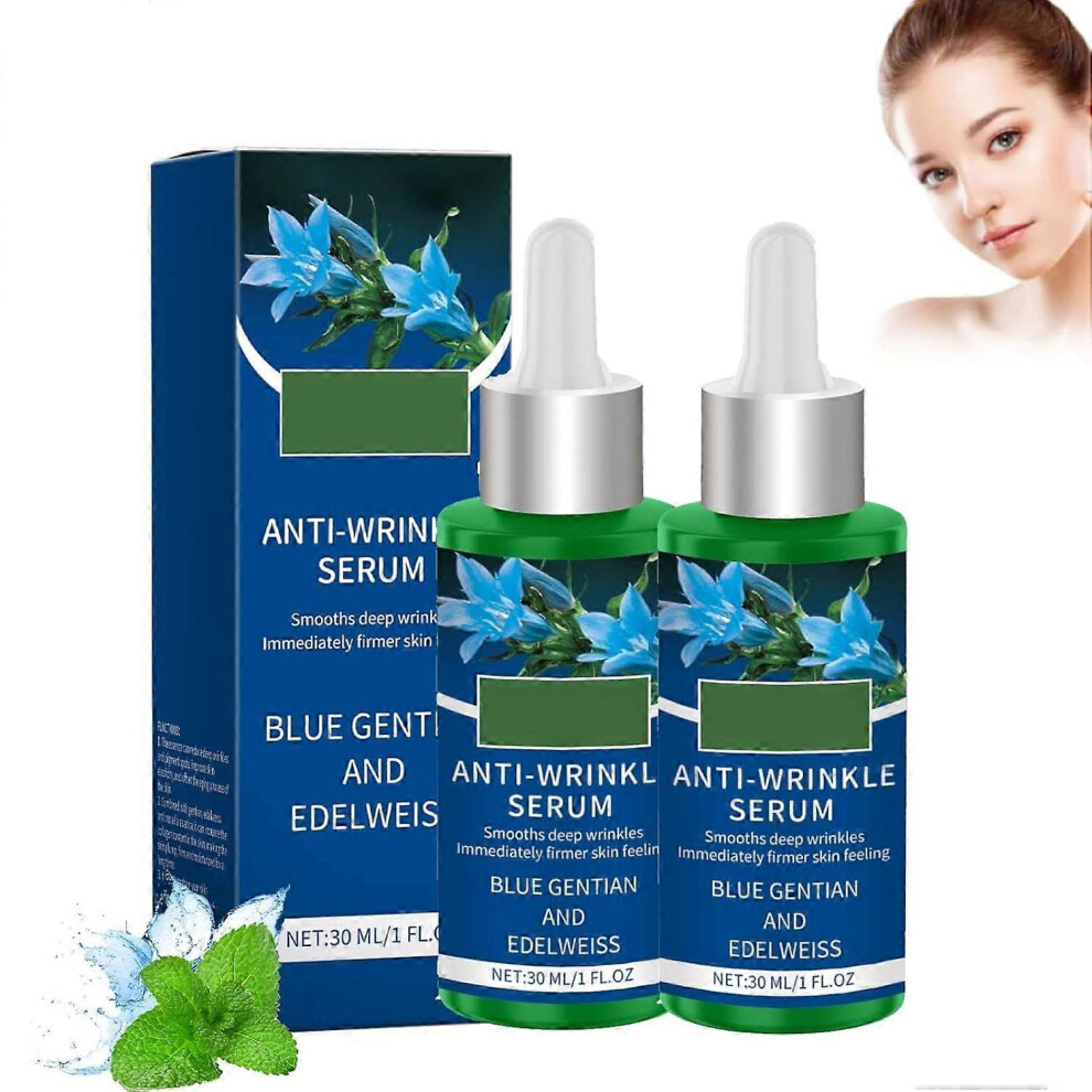 (2pcs) Organic Anti-Wrinkle Serum Blue Gentian & Edelweiss Natural Anti-Ageing Face Serum, Reduces Deep Wrinkles Tightens Skin
