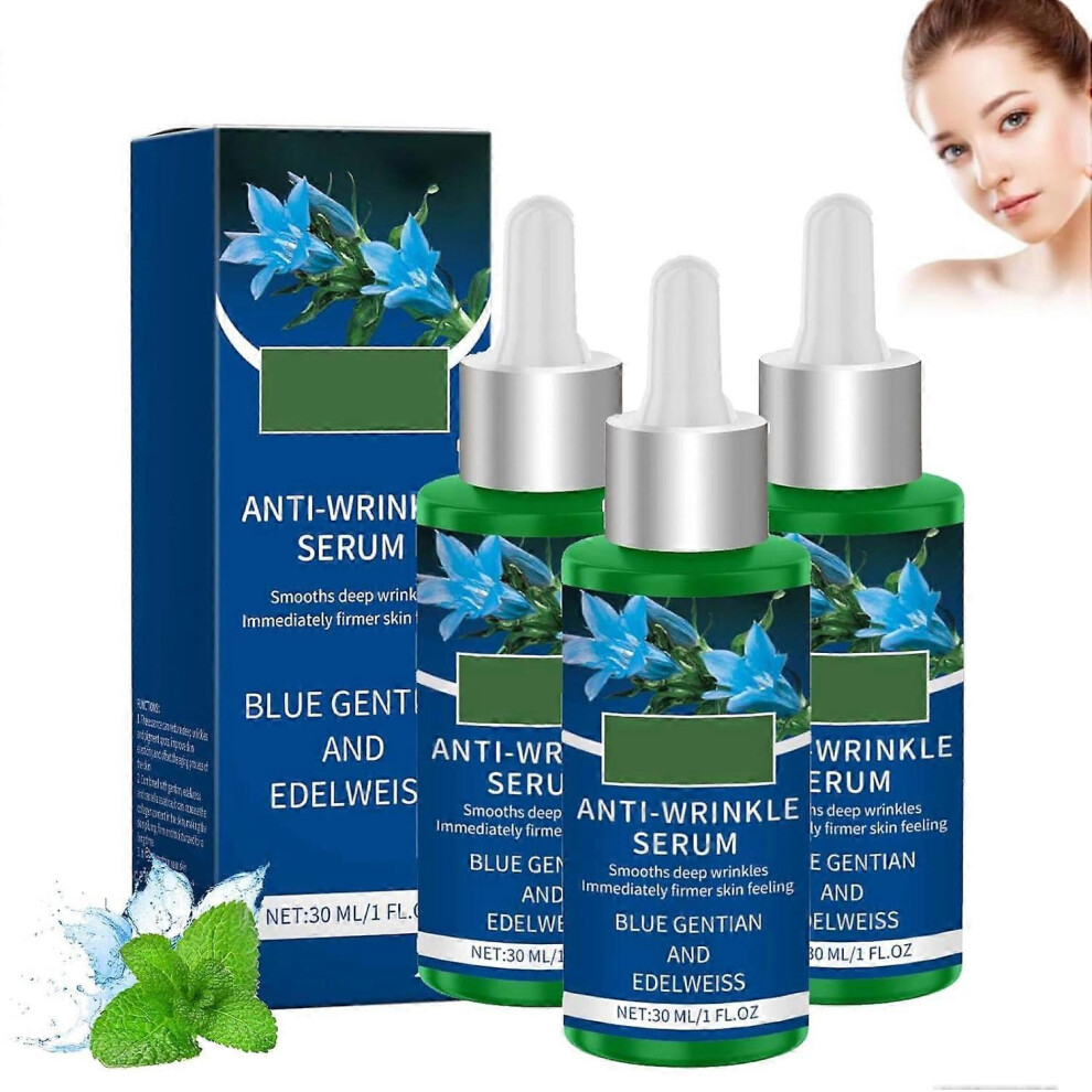 (3pcs) Organic Anti-Wrinkle Serum Blue Gentian & Edelweiss Natural Anti-Ageing Face Serum, Reduces Deep Wrinkles Tightens Skin